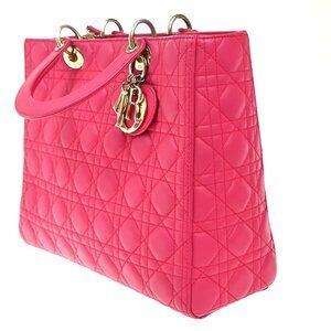 CHRISTIAN DIOR Lady Cannage 2Way Shoulder Hand Bag Leather Pink GHW 618RP028